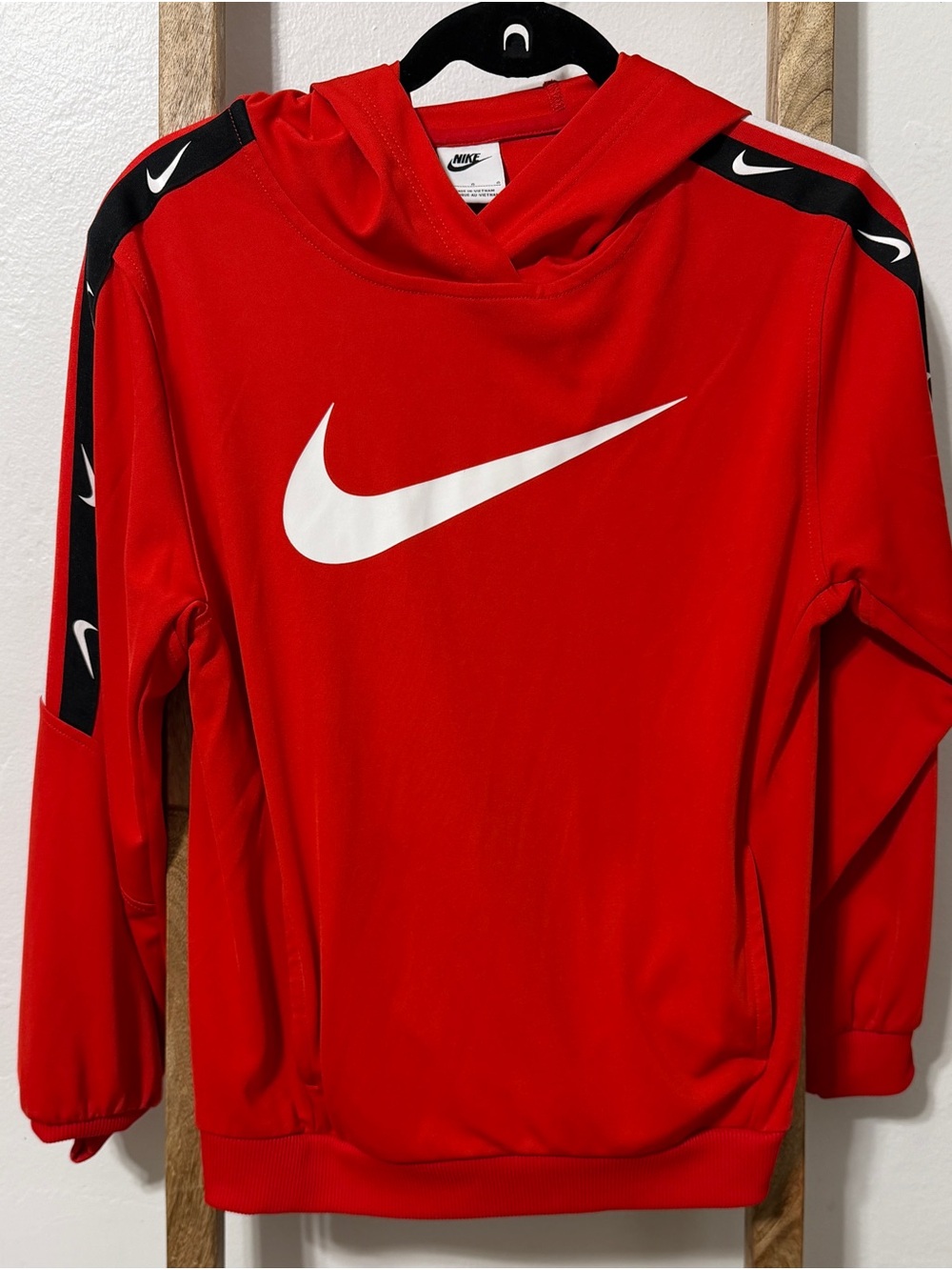 Nike Red Hoodie with White Swoosh and Black Accent